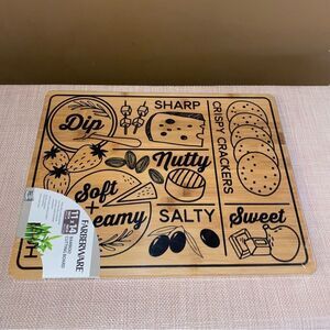 Farberware Bamboo Graphic Charcuterie Organizing Cutting Board Tan Black NWT